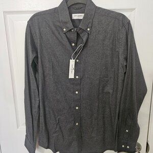 JOHN HENRIC Flannel Shirt 15 - 38 Gray Flannel Button Down Office Work